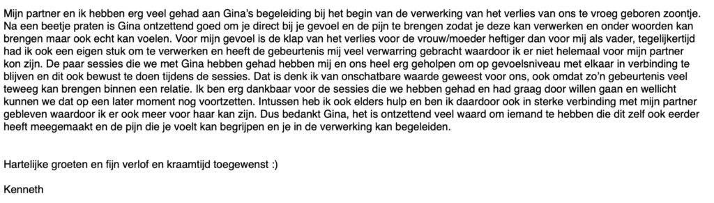 Miskraambegeleiding en Stilgeboorte begeleiding door Gina Spierenburg van Kenneth